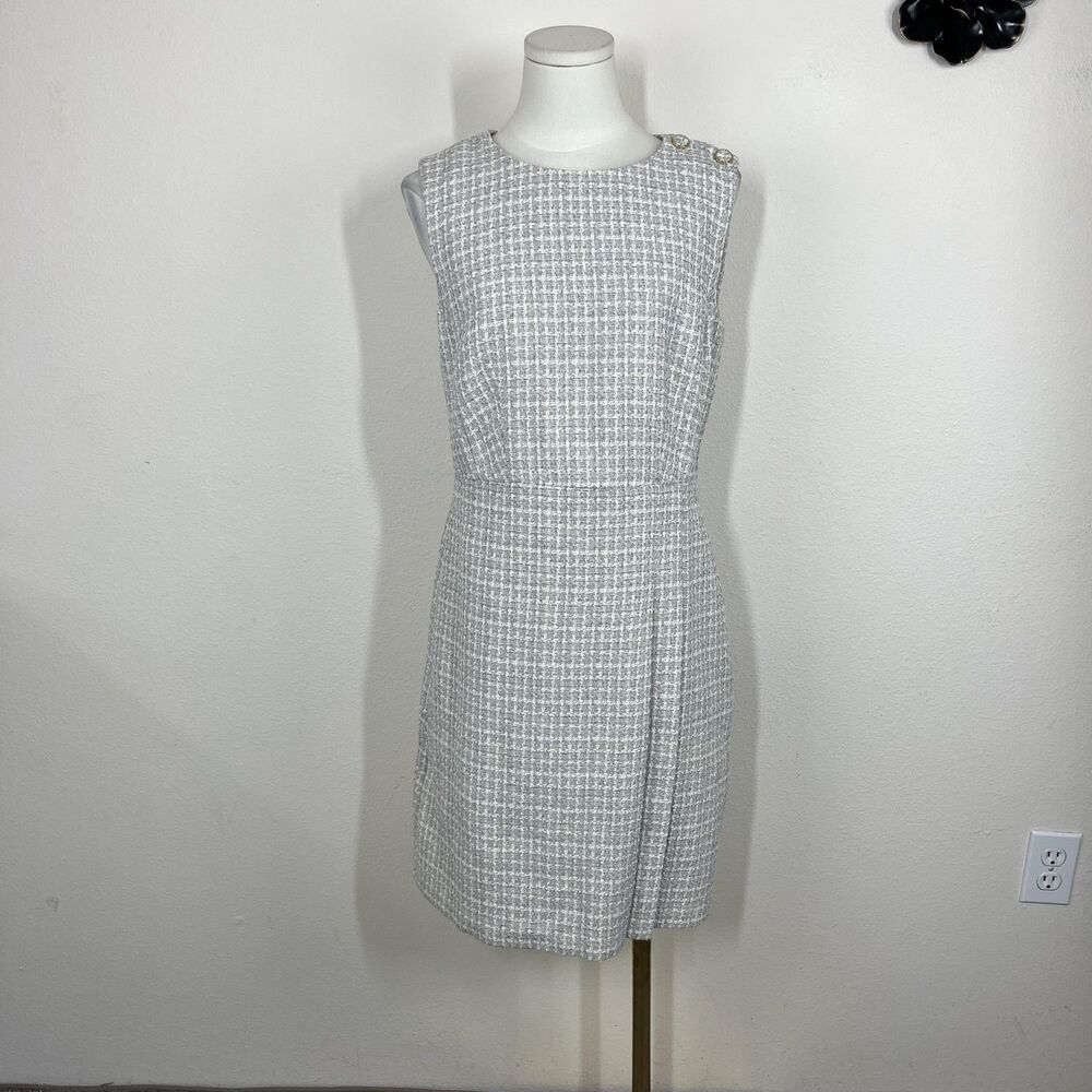 Ann Taylor Dress Womens 4 Gray Tweed Check Sheath Preppy Workwear Office